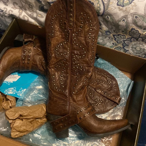 Lane Stud Rocker Brown Cowboy Boots Knee High Sz 7 - Picture 3 of 6